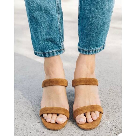 Soludos Ines Walnut Tan Suede Leather Heels Slip On Block Heel Strap Sandals 8 - Picture 4 of 10